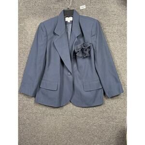 Preston & York Blazer Jacket Womens 16WP Blue Petite Flower Accent Lined Career